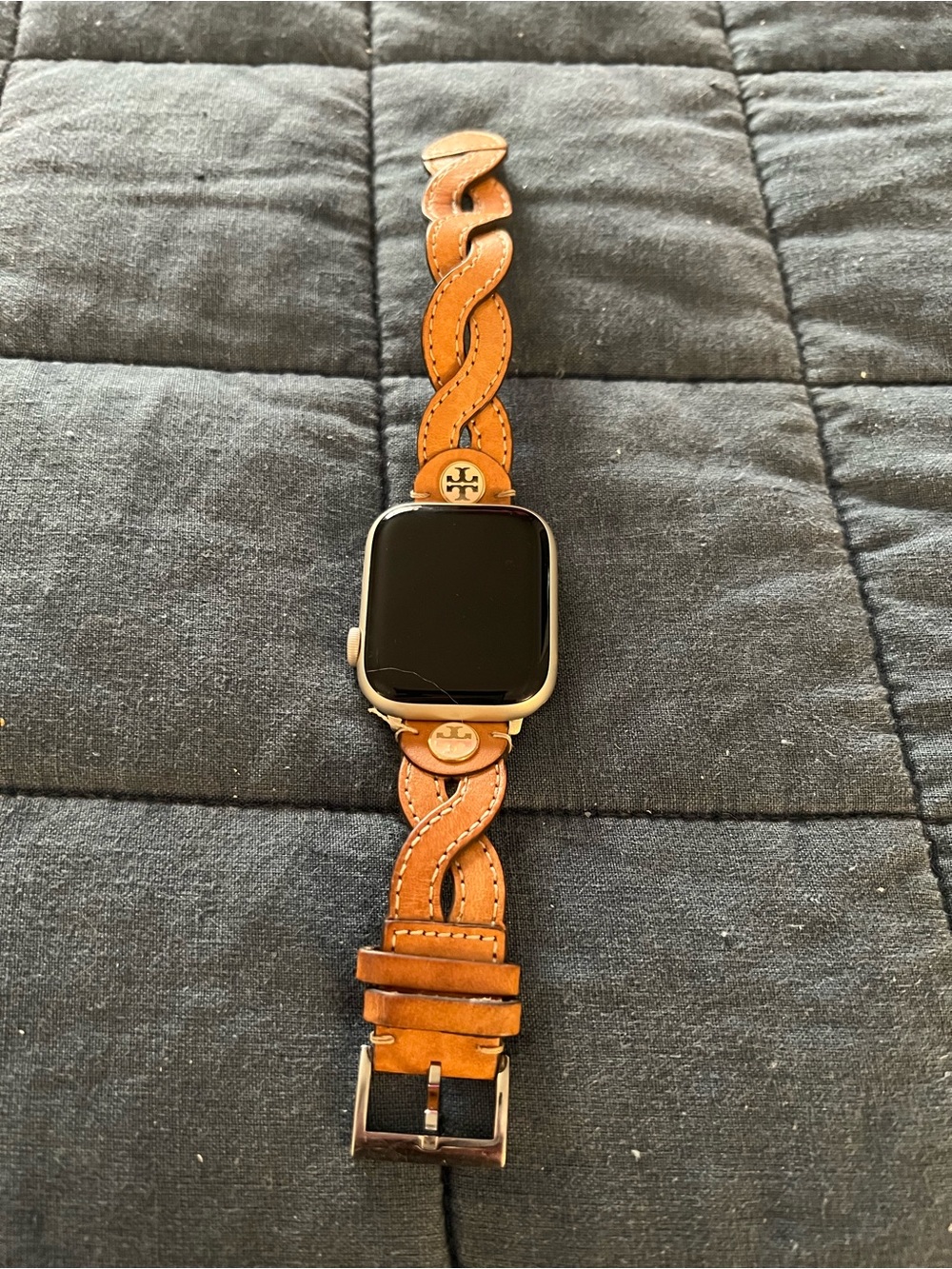 Apple Watch Series 7 45mm Aluminum + Tory Burch Cream Leather Band